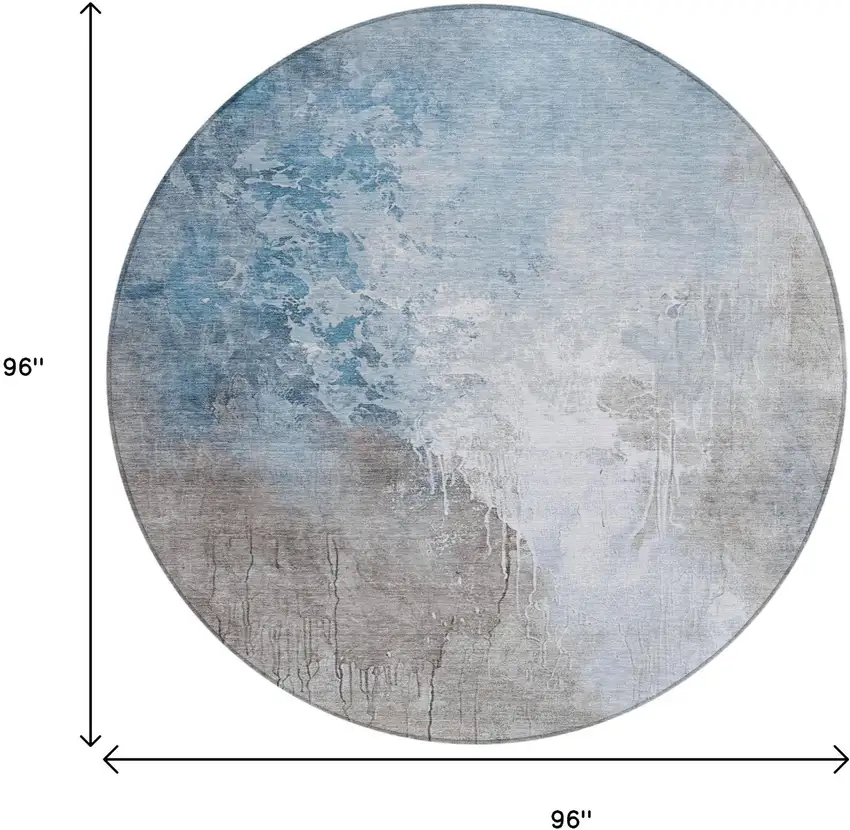 8' Denim Blue And Gray Round Abstract Washable Indoor Outdoor Area Rug Photo 9