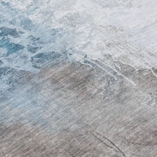8' Denim Blue And Gray Round Abstract Washable Indoor Outdoor Area Rug Photo 8