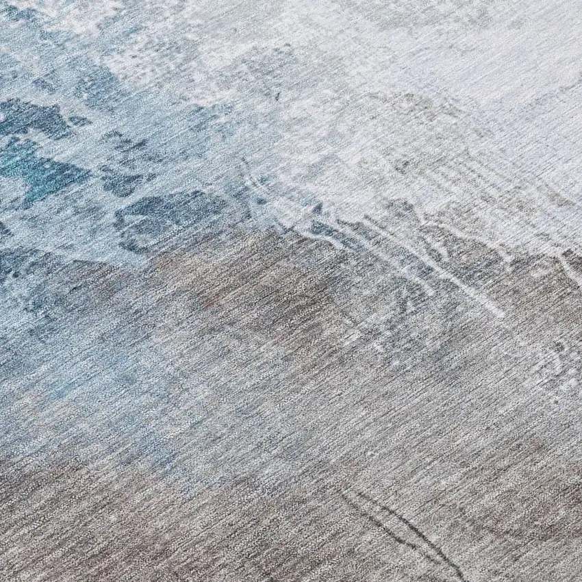 8' Denim Blue And Gray Round Abstract Washable Indoor Outdoor Area Rug Photo 8