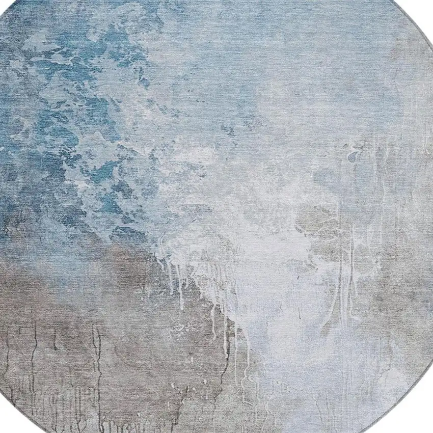 8' Denim Blue And Gray Round Abstract Washable Indoor Outdoor Area Rug Photo 4