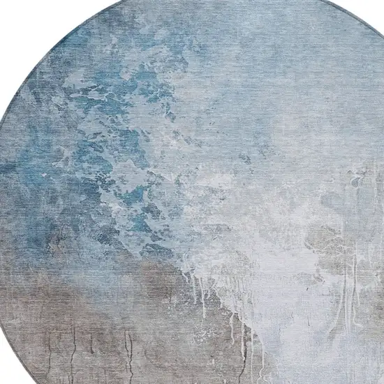 8' Denim Blue And Gray Round Abstract Washable Indoor Outdoor Area Rug Photo 6