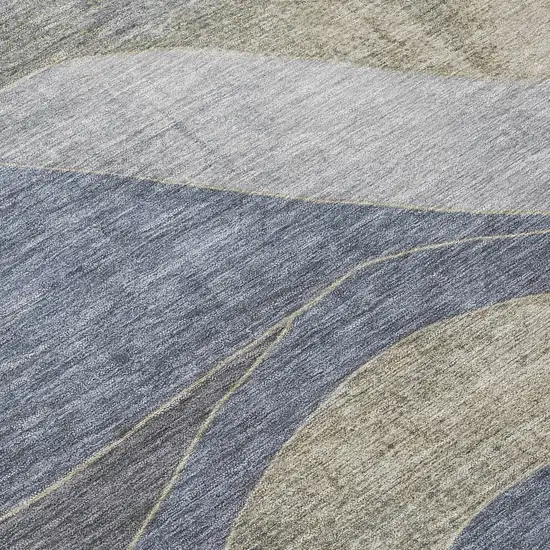 8' Denim Blue And Gray Round Abstract Washable Indoor Outdoor Area Rug Photo 9