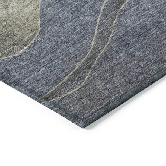 8' Denim Blue And Gray Round Abstract Washable Indoor Outdoor Area Rug Photo 8