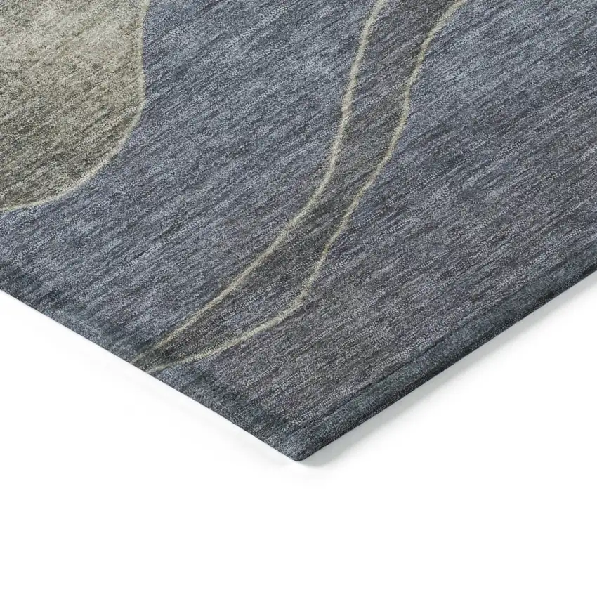 8' Denim Blue And Gray Round Abstract Washable Indoor Outdoor Area Rug Photo 8