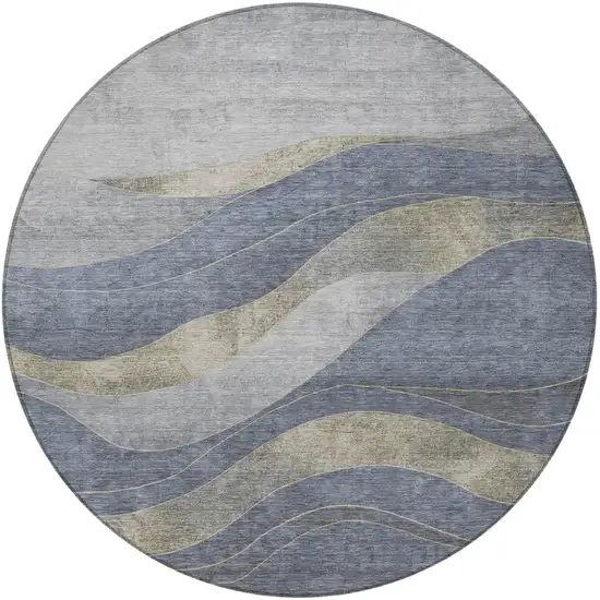 8' Denim Blue And Gray Round Abstract Washable Indoor Outdoor Area Rug Photo 4