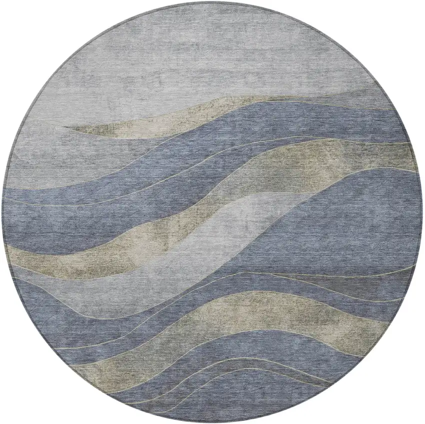8' Denim Blue And Gray Round Abstract Washable Indoor Outdoor Area Rug Photo 4