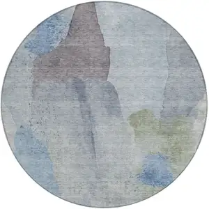 Photo of 8' Denim Blue And Gray Round Abstract Washable Indoor Outdoor Area Rug