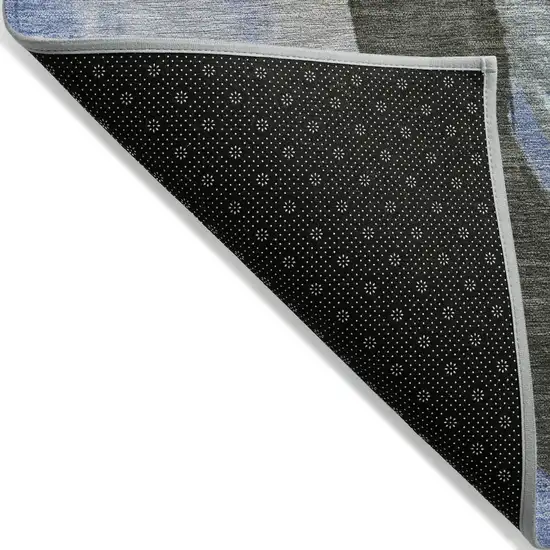 8' Denim Blue And Gray Round Abstract Washable Indoor Outdoor Area Rug Photo 9