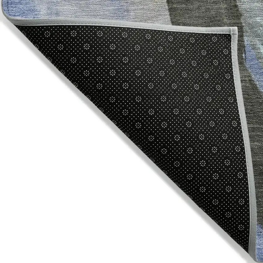 8' Denim Blue And Gray Round Abstract Washable Indoor Outdoor Area Rug Photo 9