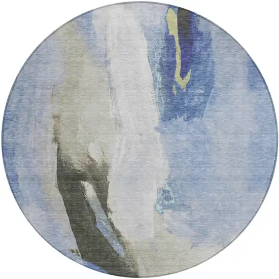 8' Denim Blue And Gray Round Abstract Washable Indoor Outdoor Area Rug Photo 1