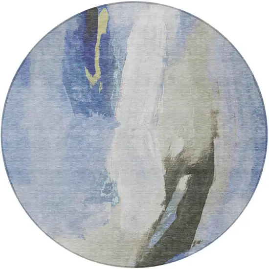 8' Denim Blue And Gray Round Abstract Washable Indoor Outdoor Area Rug Photo 4
