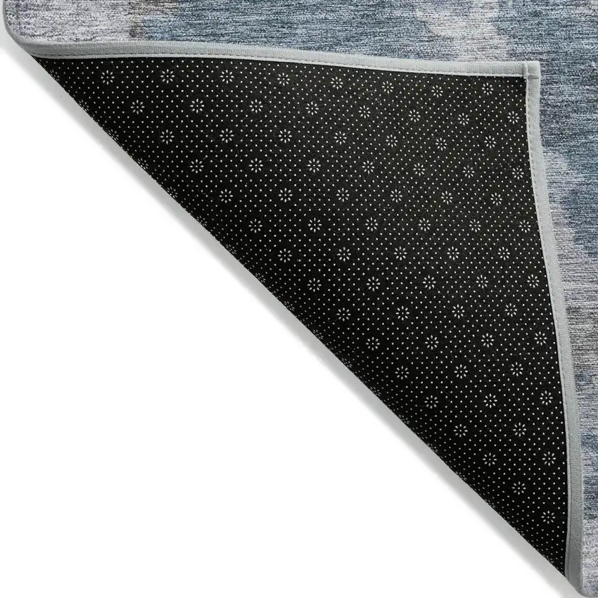 8' Denim Blue And Gray Round Abstract Washable Indoor Outdoor Area Rug Photo 9