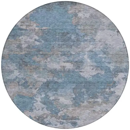 8' Denim Blue And Gray Round Abstract Washable Indoor Outdoor Area Rug Photo 3