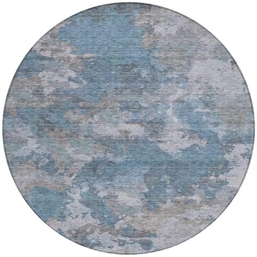 8' Denim Blue And Gray Round Abstract Washable Indoor Outdoor Area Rug Photo 3