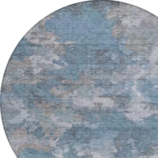 8' Denim Blue And Gray Round Abstract Washable Indoor Outdoor Area Rug Photo 4