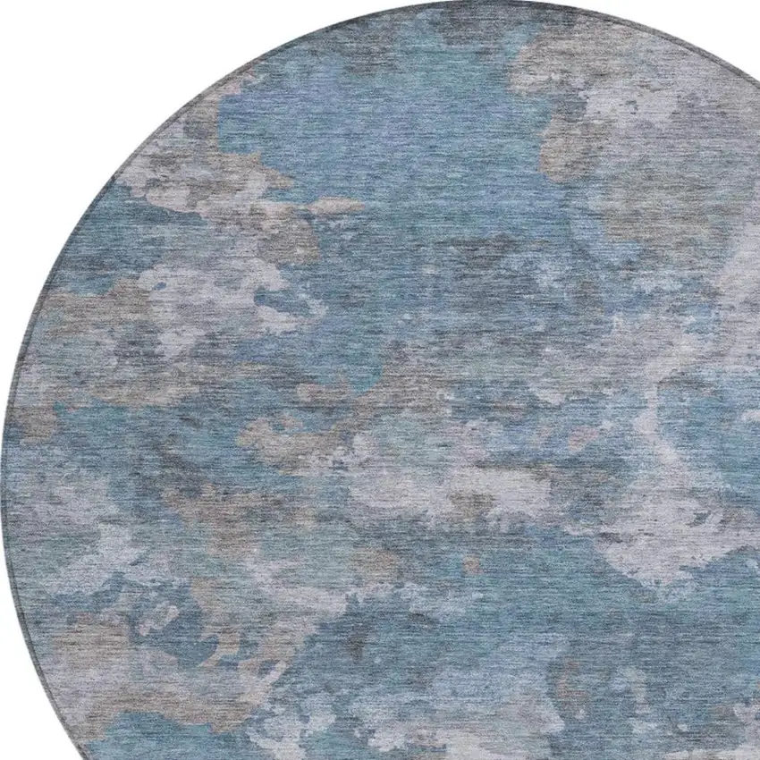 8' Denim Blue And Gray Round Abstract Washable Indoor Outdoor Area Rug Photo 4