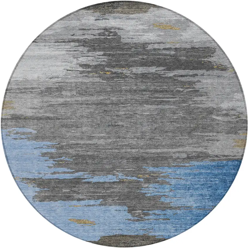8' Denim Blue And Gray Round Abstract Washable Indoor Outdoor Area Rug Photo 3