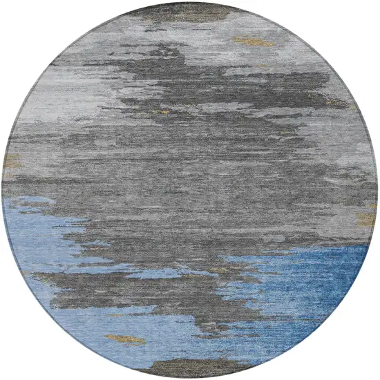 8' Denim Blue And Gray Round Abstract Washable Indoor Outdoor Area Rug Photo 3