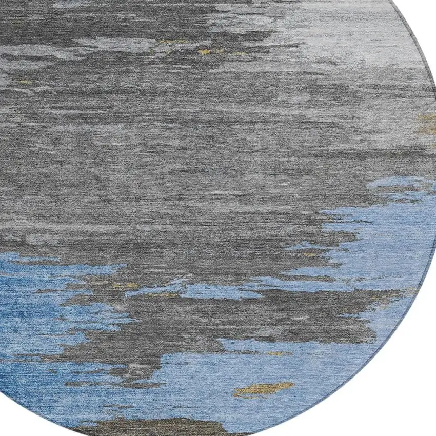 8' Denim Blue And Gray Round Abstract Washable Indoor Outdoor Area Rug Photo 4