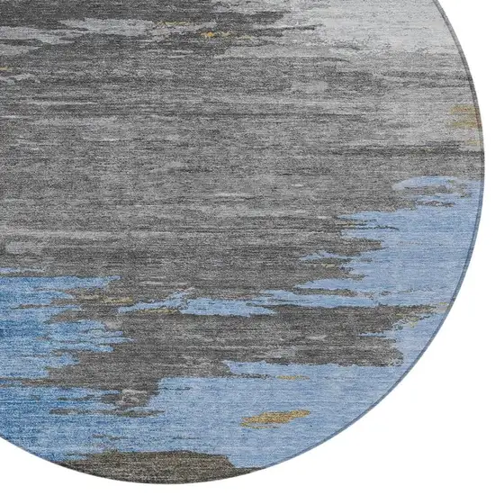 8' Denim Blue And Gray Round Abstract Washable Indoor Outdoor Area Rug Photo 8