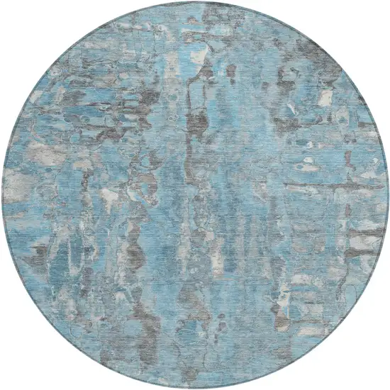 8' Denim Blue And Gray Round Abstract Washable Indoor Outdoor Area Rug Photo 2