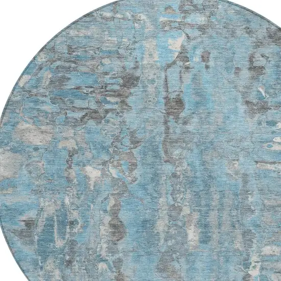 8' Denim Blue And Gray Round Abstract Washable Indoor Outdoor Area Rug Photo 4
