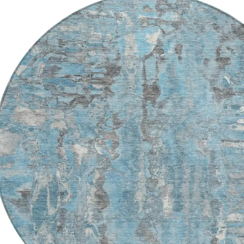 8' Denim Blue And Gray Round Abstract Washable Indoor Outdoor Area Rug Photo 4