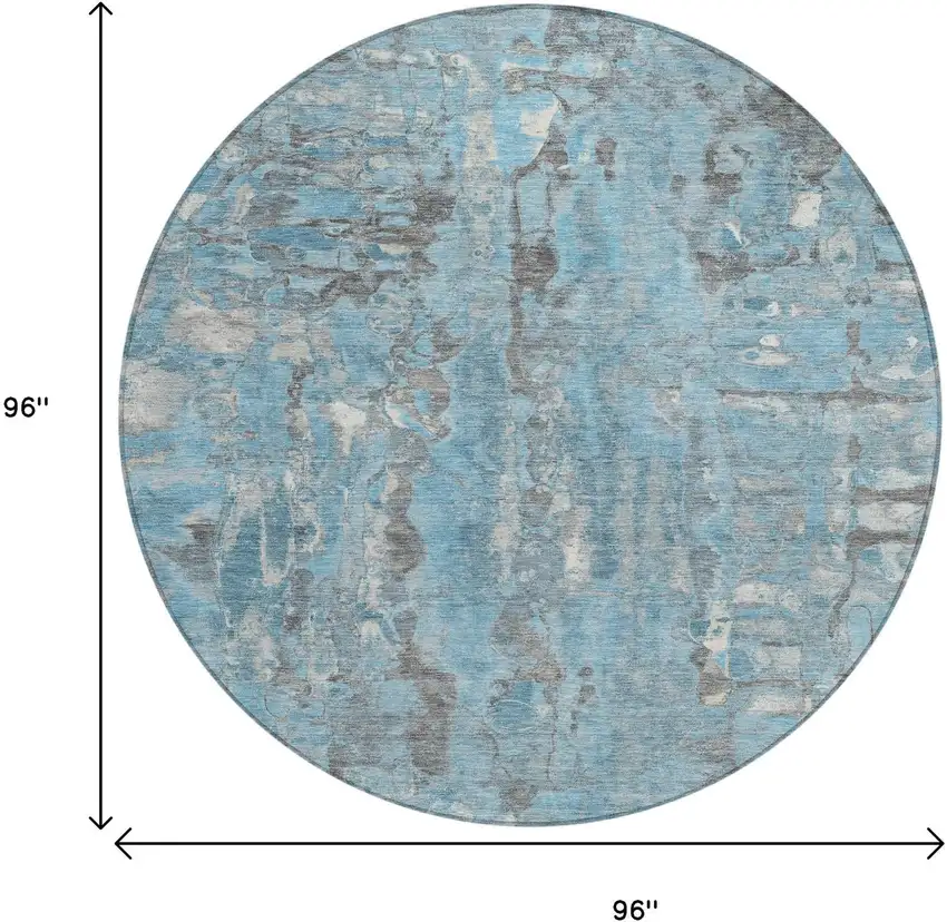 8' Denim Blue And Gray Round Abstract Washable Indoor Outdoor Area Rug Photo 3