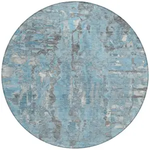 Photo of 8' Denim Blue And Gray Round Abstract Washable Indoor Outdoor Area Rug