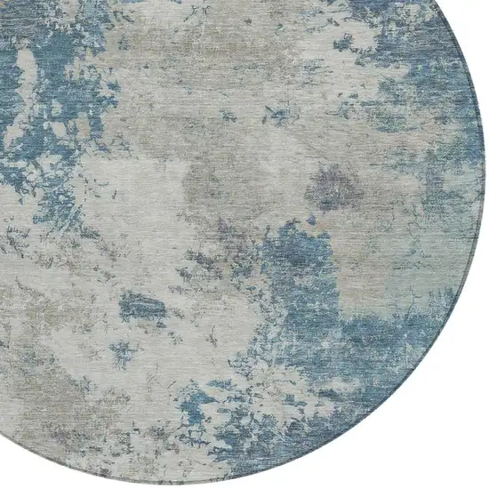 8' Denim Blue And Gray Round Abstract Washable Indoor Outdoor Area Rug Photo 2