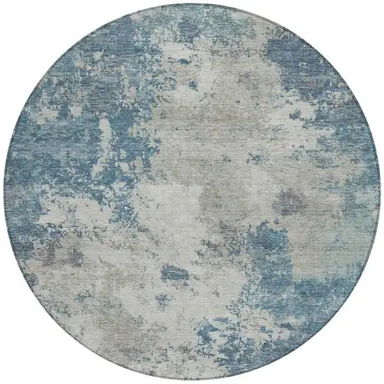 8' Denim Blue And Gray Round Abstract Washable Indoor Outdoor Area Rug Photo 3