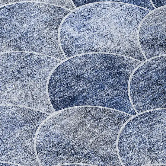 8' Denim Blue And Gray Round Abstract Washable Indoor Outdoor Area Rug Photo 4