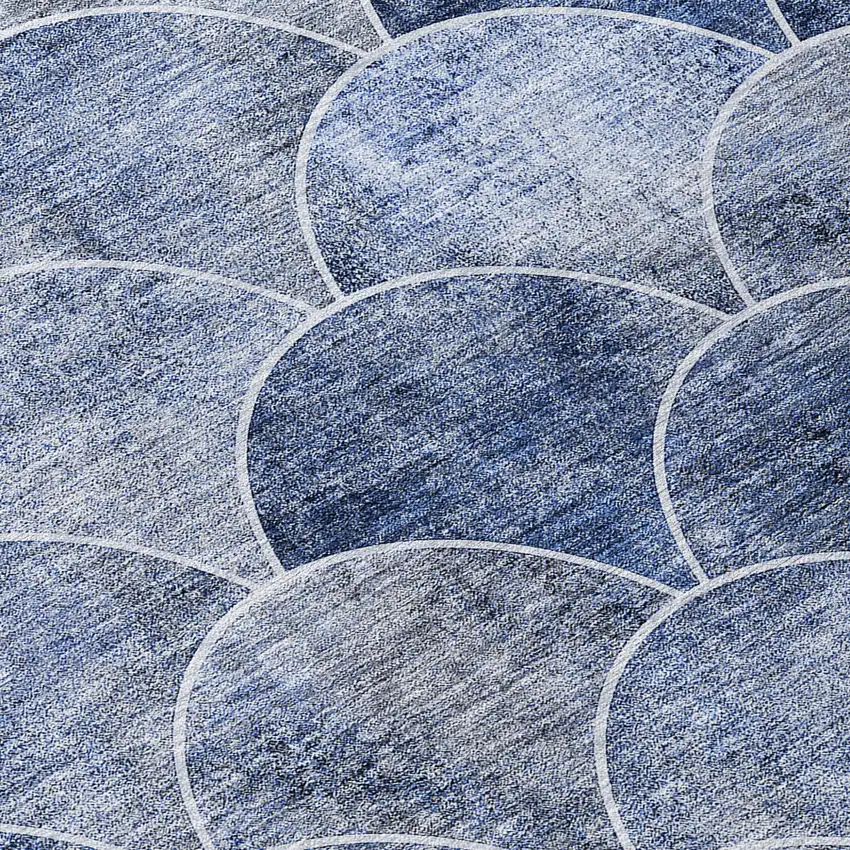 8' Denim Blue And Gray Round Abstract Washable Indoor Outdoor Area Rug Photo 4