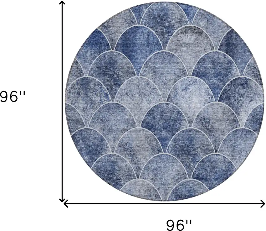 8' Denim Blue And Gray Round Abstract Washable Indoor Outdoor Area Rug Photo 3