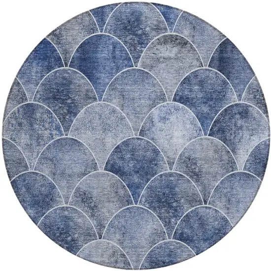 8' Denim Blue And Gray Round Abstract Washable Indoor Outdoor Area Rug Photo 2