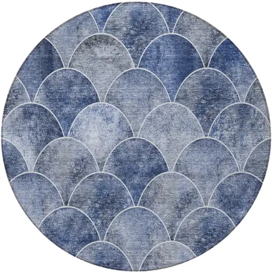 8' Denim Blue And Gray Round Abstract Washable Indoor Outdoor Area Rug Photo 5