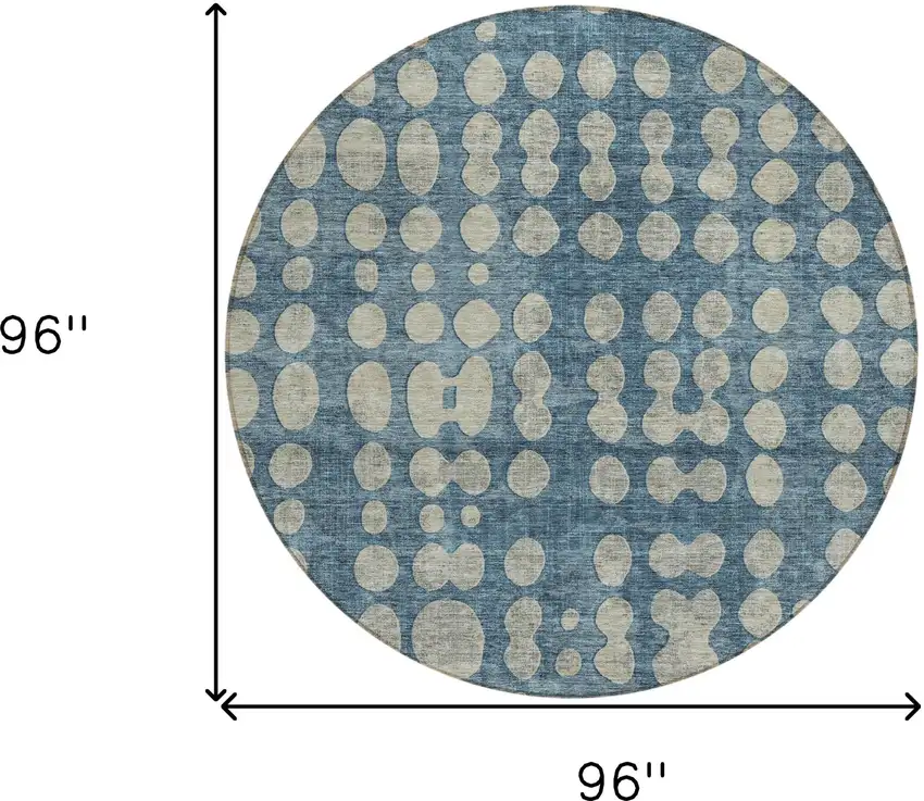 8' Denim Blue And Gray Round Abstract Washable Indoor Outdoor Area Rug Photo 3
