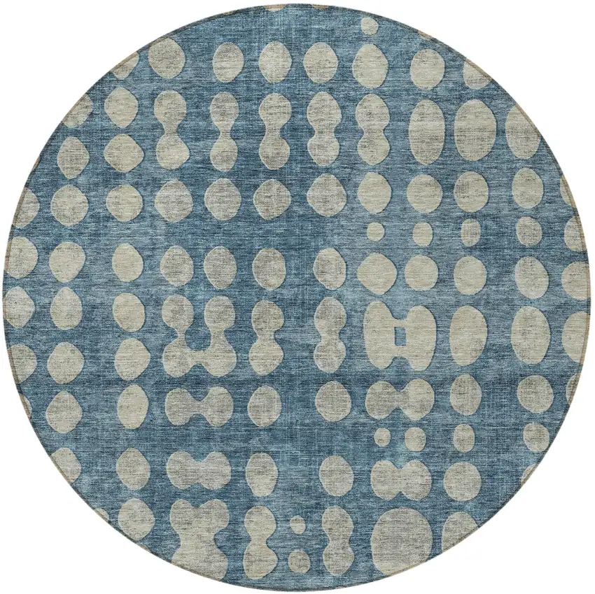 8' Denim Blue And Gray Round Abstract Washable Indoor Outdoor Area Rug Photo 5