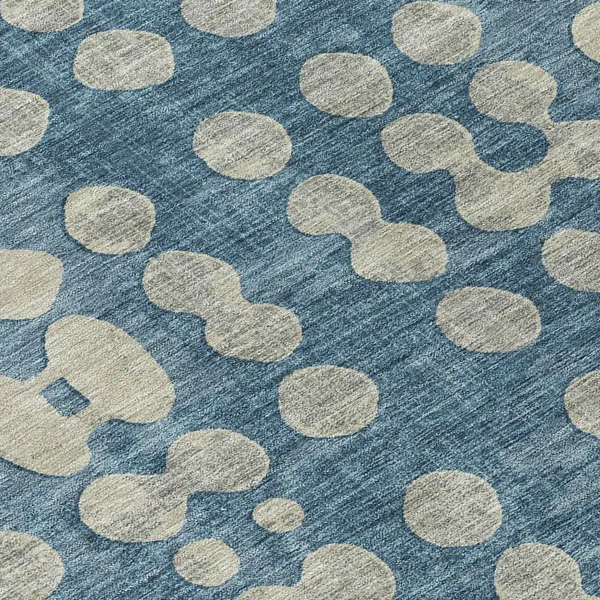 8' Denim Blue And Gray Round Abstract Washable Indoor Outdoor Area Rug Photo 8