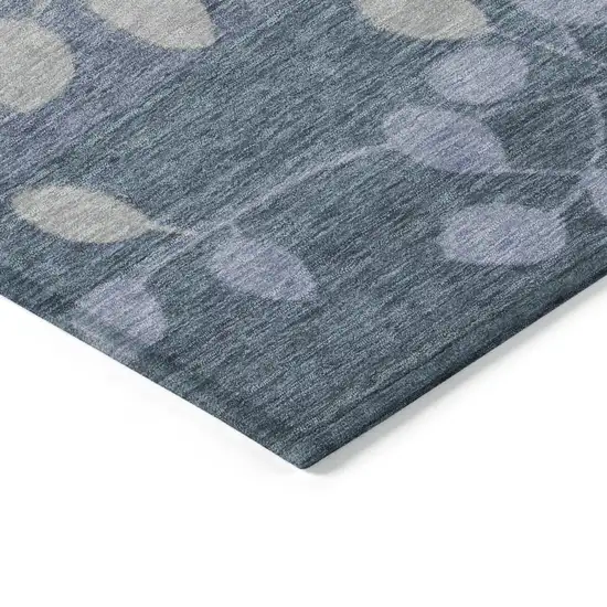 8' Denim Blue And Gray Round Floral Washable Indoor Outdoor Area Rug Photo 8