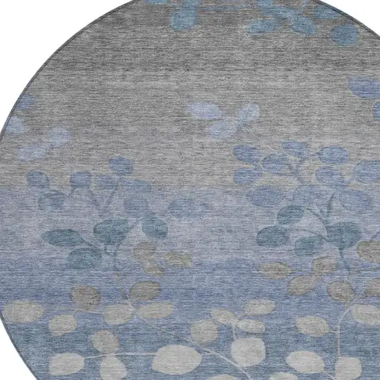 8' Denim Blue And Gray Round Floral Washable Indoor Outdoor Area Rug Photo 4