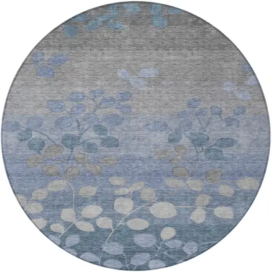 8' Denim Blue And Gray Round Floral Washable Indoor Outdoor Area Rug Photo 3