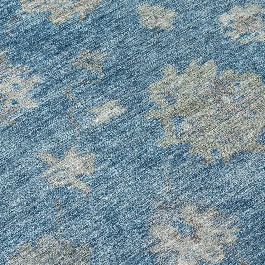 8' Denim Blue And Gray Round Floral Washable Indoor Outdoor Area Rug Photo 9