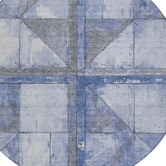 8' Denim Blue And Gray Round Geometric Washable Indoor Outdoor Area Rug Photo 8