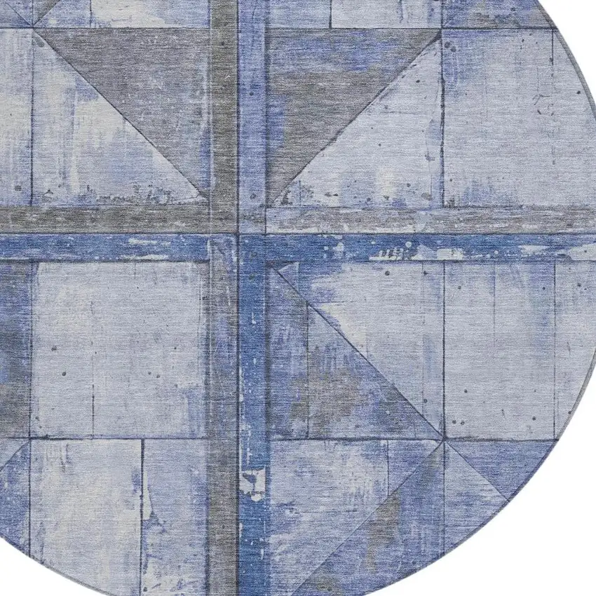 8' Denim Blue And Gray Round Geometric Washable Indoor Outdoor Area Rug Photo 4