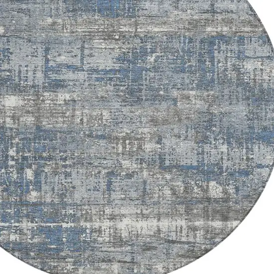 8' Denim Blue And Gray Round Geometric Washable Indoor Outdoor Area Rug Photo 8