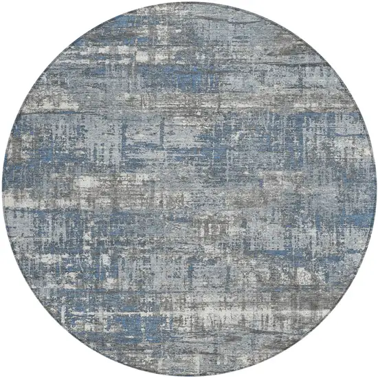 8' Denim Blue And Gray Round Geometric Washable Indoor Outdoor Area Rug Photo 1