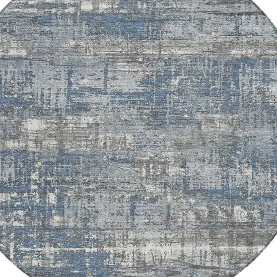 8' Denim Blue And Gray Round Geometric Washable Indoor Outdoor Area Rug Photo 4