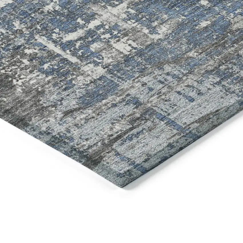 8' Denim Blue And Gray Round Geometric Washable Indoor Outdoor Area Rug Photo 7