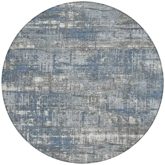 8' Denim Blue And Gray Round Geometric Washable Indoor Outdoor Area Rug Photo 3